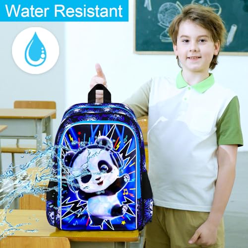 16" Panda Backpack for Boys, 3Pcs Kids Kindergarten Preschool Elementary Bookbag Set, School Backpacks with Lunch Box(Blue) - color: Panda Blue