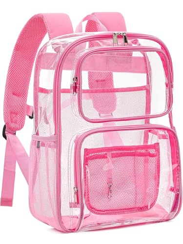 Clear Backpack Heavy Duty for Women Men Boys Girls, Large Clear Bookbag See Through Backpack for School College - color: 3#pink-3m Reflective Strips