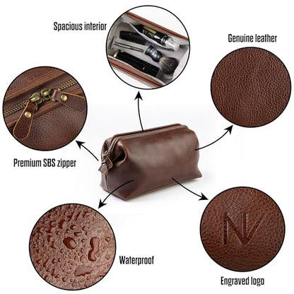 NV Holders Premium Genuine Leather Toiletry Bag for Men - The Ultimate Travel Dopp Kit and Hygiene Organizer, Perfect Men's Toiletry Travel Bag (Brown) - color: Brown