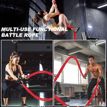 Battle Rope 1/1.26/1.5/2 Inch Diameter,Pink 30FT/40FT/50FT Exercise Workout Ropes for Home Gym Heavy Weighted Training Rope for Working Out - style: 1.5 inch 30ft-Red
