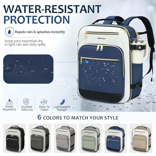 EMPSIGN 40L Travel Backpack for Women & Men, Airline Approved Carry On Backpack, TSA Personal Item Bag Waterproof, Overnight Weekender Essentials Backpacks for Business fits 17" Laptop, Haze Blue - color: Beige/Haze Blue/Black