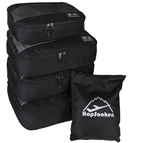 5 Set Packing Cubes for Travel Large Suitcase Luggage Organizer Bags Travel Accessories Vacation 4 Cubes 1 Laundry Pouch Bag - color: Black