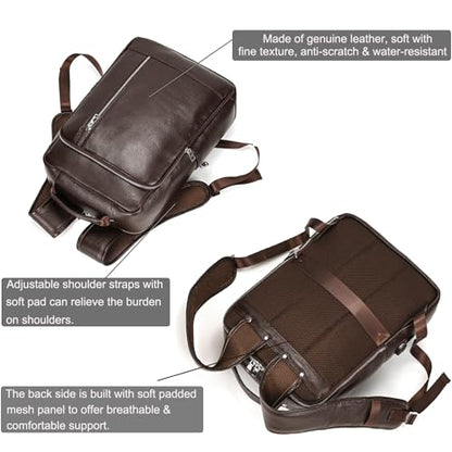 LUUFAN Genuine Leather Backpack Men Casual Daypack 15.6 Inch Laptop Rucksack Business Travel Outdoor Shoulder Bag with Trolley Sleeve (Coffee) - color: 8028-coffee