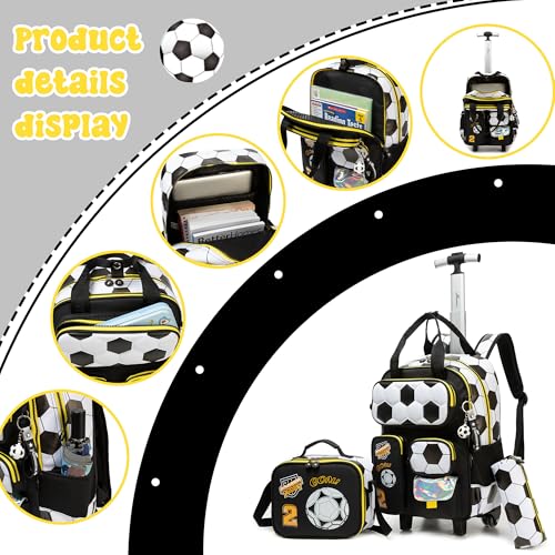 Rolling Backpacks with Wheels for Boys Kids Wheels Backpack Carry on Luggage Travel Suitcase for Boys Ages 6-8 Football - color: B Football
