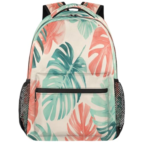 Tropical Plant Leaf Womens Travel Backpack | 15.6 Inch Laptop Backpack, Lightweight Casual Daypack, Water Resistant, Cute Work Backpacks, Large Capacity - color: Multicolor10