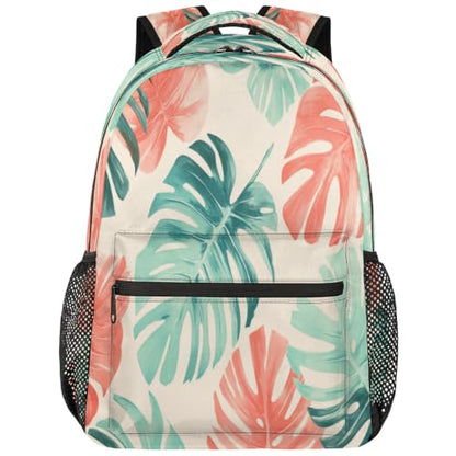 Tropical Plant Leaf Womens Travel Backpack | 15.6 Inch Laptop Backpack, Lightweight Casual Daypack, Water Resistant, Cute Work Backpacks, Large Capacity - color: Multicolor10