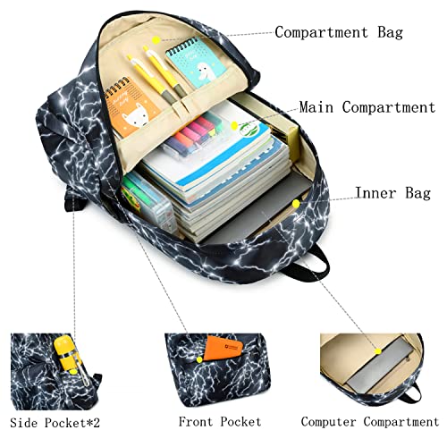mezhsa Boy School Backpack Elementary Middle Lightning Bookbag Laptop Teenager Waterproof Lightweight Black - color: 2-black