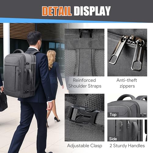Extra Large Travel Backpack 45L Expandable, Waterproof Wet Pocket Carry On Daypack, Anti-Theft TSA 18 Inch Laptop Bag for Men Women Flight Approved Weekender Duffel, Grey - color: Grey, size: XX-Large