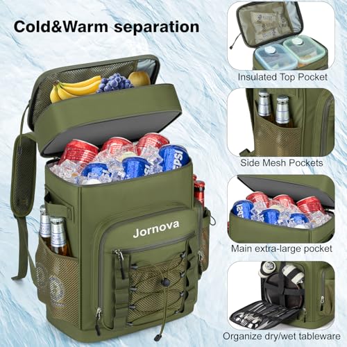 Insulated Cooler Backpack, 35L Leakproof Backpack with Double Compartments for Men & Women, Large Lunch Cooler for Camping, Beach, Travel, Picnic, Up to 48 Cans - color: Army Green