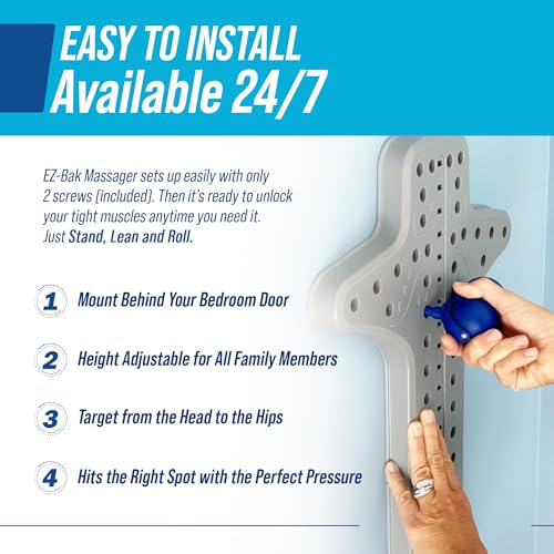 EZ-Bak Wall Mounted Roller Ball Neck and Back Massager - Deep Tissue Myofascial Release Tool, Adjustable Roller Balls for Trigger Point Therapy, Pain Relief, Flexibility, and Full Body Muscle Recovery