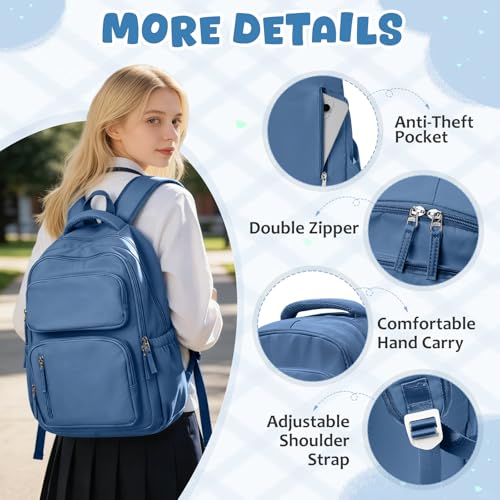 School Backpack for Women Men Lighweght Middle School Bookbag Casual Daypack Classic Collge High School Backpack Waterproof Travel Daypackn men - color: Blue