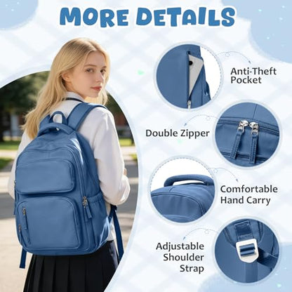 School Backpack for Women Men Lighweght Middle School Bookbag Casual Daypack Classic Collge High School Backpack Waterproof Travel Daypackn men - color: Blue