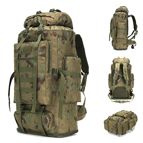 100L Hiking Camping Backpack MOLLE Rucksack Waterproof Daypack (RuinGreen) - color: Ruingreen