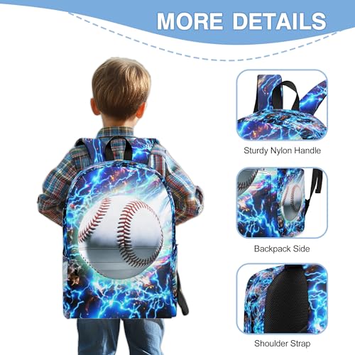 3PCS Backpack for Boys Girls, Kids Back To School Backpack Sets with Lunch Bag Pencil Case, Large Capacity 17 Inch Bookpack 3 in 1 Set for Teens Elementary Middle High School Students (Baseball) - color: Blue Baseball