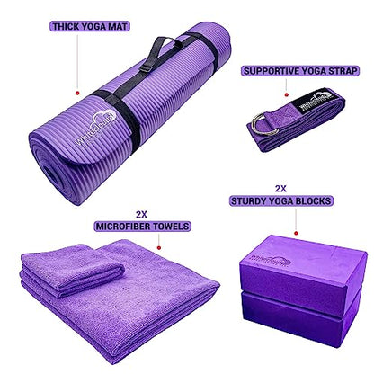 WHITECLOUDZ Yoga kit, 7-Piece Yoga Mat Set for Home Workouts, Thick Yoga Mat, Yoga Blocks, Strap, Yoga Towels & Carrying Bag, Exercise Mat with Yoga Equipment for Women & Men, Enhance Yoga Practice