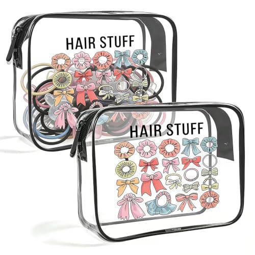 Clear Toiletry Bag, 2 Pack TSA Approved Carry on Travel Accessories Bag for Women Men, Airport Airline Cosmetic Bag (Hair Stuff-2-2pc) - color: Hair stuff-2-2pc