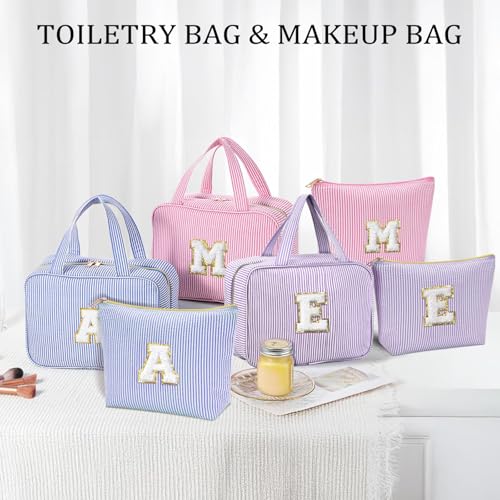 YOOLIFE Teen Girl Gifts Trendy Stuff - Birthday Gifts for 7 8 9 10 11 12 13 14 15 16 17 18 Year Old Teen Girls, Hanging Toiletry Bag Initial Makeup Bag - Letter E, Blue - color: Blue, style: E