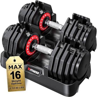 Rendpas Adjustable Dumbbells Set of 2, 5-in-1/10-in-1/16-in-1 Quick-Lock Hand Weights 25/55/80 lbs Pair, Anti-Slip Handle Free Weights Set for Home Gym Strength Training for Men Women - color: Max-80LBS Pair-16 Weights
