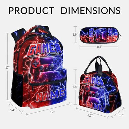 UNIKITTY Boys Gaming Backpack Set with Lunch Box & Pencil Case, Custom School Backpack for Kids & Teens, 17 Inch Large Capacity Gamer Bookbag, Water Resistant for Elementary & Middle School - color: Multicolor
