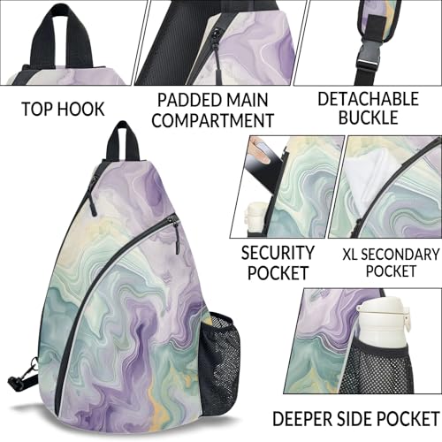 Pickleball Bag for Women Men Adjustable Crossbody Sling Backpack Hold Pickleball Paddle Water Bottle - color: Multicolor 13
