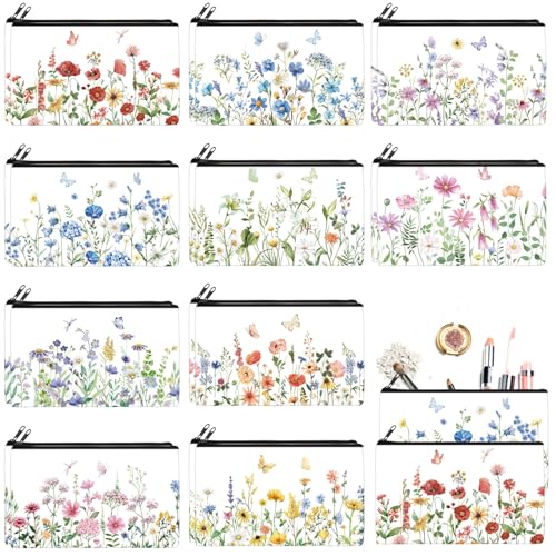 Reginary 20 Pcs Makeup Bags Gifts for Women Canvas Cosmetic Bags with Zipper Bulk Gift for Women Travel Purse Organizer Pouch Accessory, Toiletry Large Capacity, 7 x 4.3 Inch(Flowers) - style: Flowers