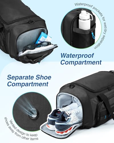 BAGSMART 4-IN-1 Gym Bag for Women Men, TSA Lightweight Duffle Bag for Travel with Shoe Compartment & Wet Pocket, 22L/30L/38L Tactical Backpack with 40oz Water Bottle Holder - color: N-Kakhi