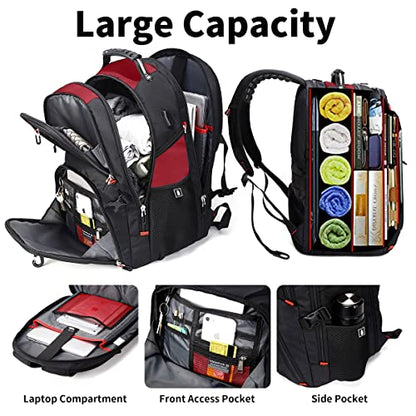 SHRRADOO Extra Large 50L Travel Laptop Backpack with combination lock, College Backpack Airline Approved Business Work Bag Fit 17 Inch Laptops for Men Women,Red - color: Red