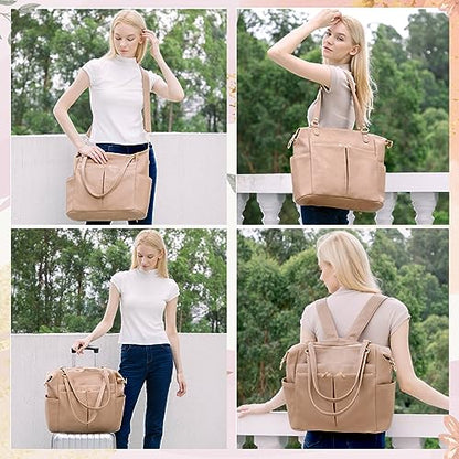 MOMINSIDE Diaper Bag Tote, Leather Diaper Bag Backpack with 14 Pockets, Convertible Baby Bag for Boys Girls, Pañaleras Para Bebe Mommy Bag, Changing Pad, Large 4 Insulated Pockets (Camel) - color: Camel
