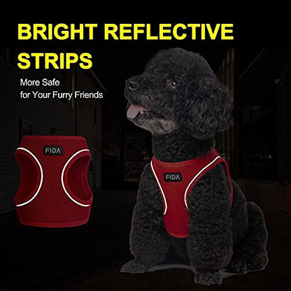 Fida Comfy Dog Harness with Leash, Soft Puppy Vest Escape Proof, Breathable Lightweight Soft Mesh, Adjustable Reflective Step-in Harness for Cat & Extra-Small Pet (XS, Red) - color: Fiery Red, size: XS (Neck:12.2"-13"; Girth:14.2"-16.1")