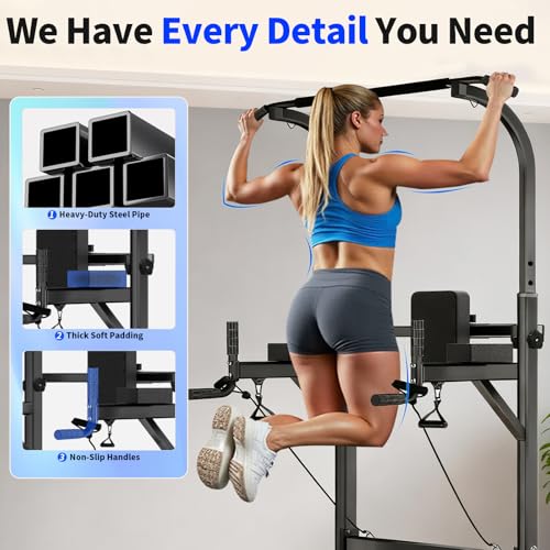 Pull Up Tower Dip Station, Adjustable Free Standing Pull Up Bar, Multi-Function Power Tower for Home Gym Workout and Strength Training