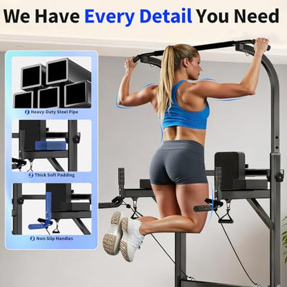 Pull Up Tower Dip Station, Adjustable Free Standing Pull Up Bar, Multi-Function Power Tower for Home Gym Workout and Strength Training