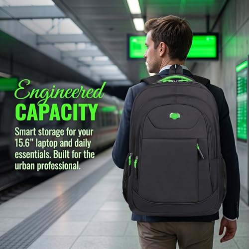 Large Capacity Laptop Backpack for Men and Women Waterproof Business Travel Backpack with Reflective Strips Multiple Compartments Casual Stylish Outdoor Daypack -Green