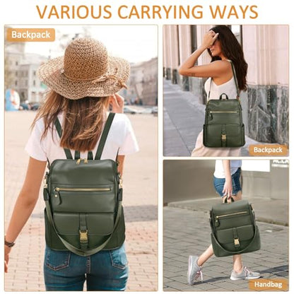 KKXIU Backpack Purse for Women - PU Leather Ladies Backpack for Daily with Anti-Theft Lock Pocket, Small Daypack with Luggage Strap & Water Bottle Pockets (Green) - color: Green