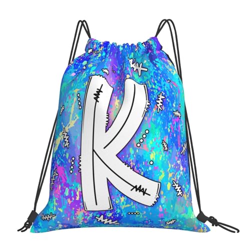 Drawstring Backpack Bag Sport Gym Sackpack Initial Blue Draw String Cinch Bags Bulk String Backpack Storage Bag for Women Men Letters K - color: Letters K