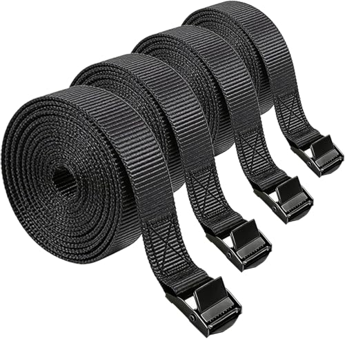 Lashing Straps with Buckles, 4Pack, 1 Inch × 12 Feet, Cargo Tie-Down Strap, Adjustable Cam Buckle Straps for Storage Luggage Trucks,Trailer,Motorcycle (4 Pack Black，1"*12') - color: black, size: 4 Pack--1"*12'