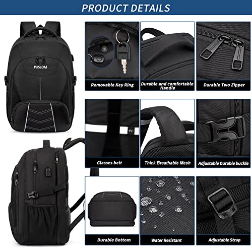 Extra Large Backpack for Men 55L,18.4Inch Travel Laptop Backpack with USB Charging Port Business Flight Approved Carry On Backpack,TSA Big Capacity Heavy Duty Computer Bag College Bookbag,Black - color: Black