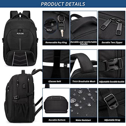 Extra Large Backpack for Men 55L,18.4Inch Travel Laptop Backpack with USB Charging Port Business Flight Approved Carry On Backpack,TSA Big Capacity Heavy Duty Computer Bag College Bookbag,Black - color: Black