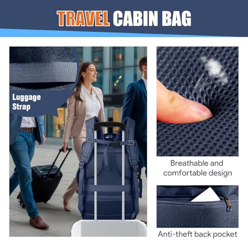 Expandable Carry On Backpack 45L, Large Travel Weekender Bag with Waterproof Wet Pocket, Anti-Theft TSA 18 Inch Laptop Rucksack for Men Women Flight Approved Business, Blue - color: Blue, size: XX-Large