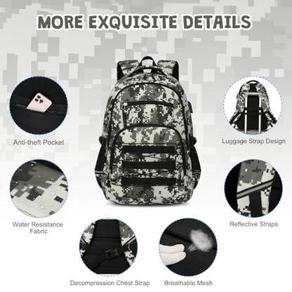 ACESAK Camo Backpack for Boys, Tactical Kids Backpack Boys, School Bags for Boy Children Teens Kids Elementary Middle High School, Military Bookbag and Lunch Bag Pencil Case Set with USB Charging Port - color: Camo Green