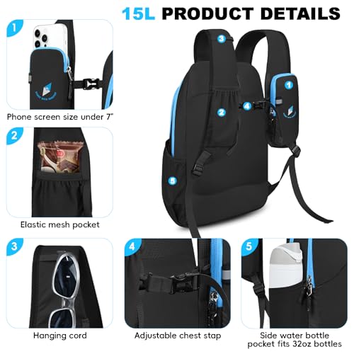 Seektop 15L Small Lightweight Hiking Backpack for Men Women Foldable Packable UltraLight Daypack for Travel Daily Outdoor - color: Black