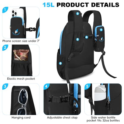 Seektop 15L Small Lightweight Hiking Backpack for Men Women Foldable Packable UltraLight Daypack for Travel Daily Outdoor - color: Black