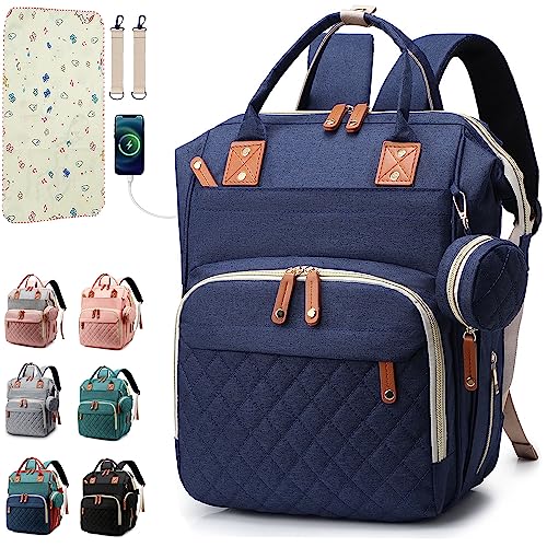 SHITIESHOU Diaper Bag Backpack Baby Bag, Baby Girl Boy Diaper Bag for Dad Mom with Pad, 16 Pockets, Pacifier Case, Large Diaper Bags Unisex for Travel (Blue) - color: Dark Blue1