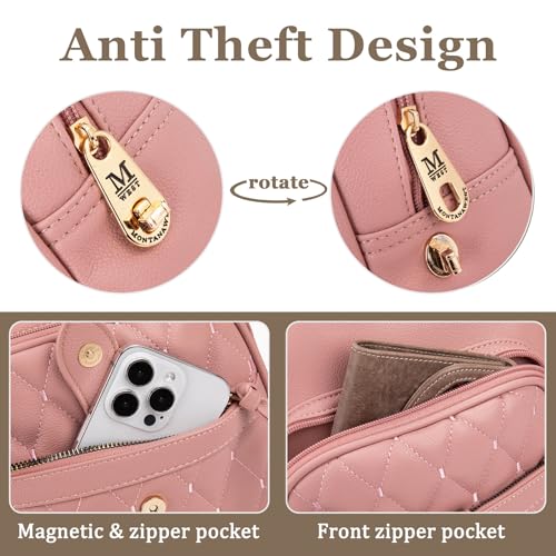 Montana West 3Pcs Anti Theft Backpack Purse for Women Small Quilted Backpack Set - color: Z-3pcs Pink