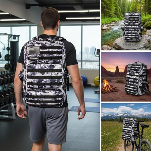 Military Tactical Backpack 55L for Men & Women Bug Out Bag Assault pack Molle Daypack Hiking Trekking Rucksack (Black and white tie dye) - color: Black and White Tie Dye