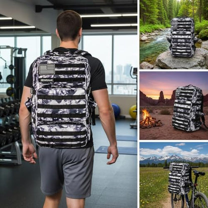 Military Tactical Backpack 55L for Men & Women Bug Out Bag Assault pack Molle Daypack Hiking Trekking Rucksack (Black and white tie dye) - color: Black and White Tie Dye
