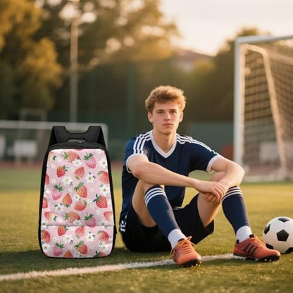 18.5in Basketball Backpack Basketball Bag with Shoe Compartment & Ball Holder, Waterproof Bag for Soccer Volleyball - color: Strawberry Floral Print Pink