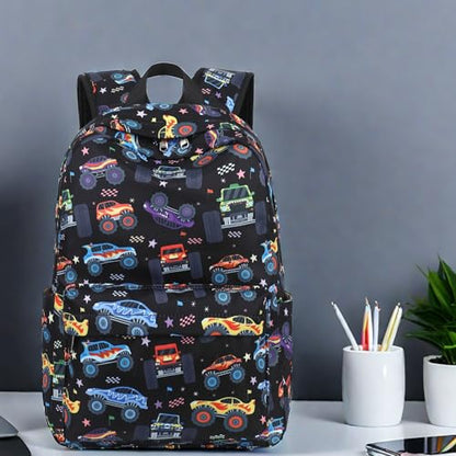 LEDAOU Kids Backpack for Boys Girls Preschool Kindergarten Elementary School Bookbag Toddler School Bag with Chest Strap - color: Colorful Big Car