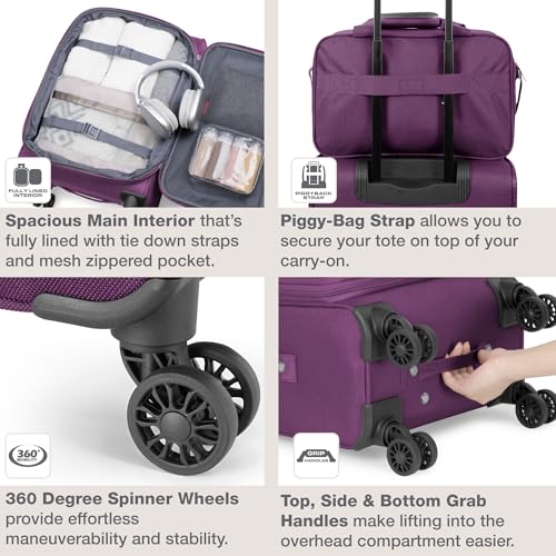 U.S. Traveler Rio Lightweight Softside Rolling Carry-on Suitcase, 4-Wheel Single, Purple - color: Purple, size: 22"