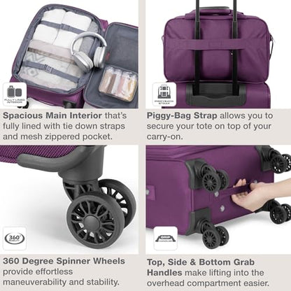 U.S. Traveler Rio Lightweight Softside Rolling Carry-on Suitcase, 4-Wheel Single, Purple - color: Purple, size: 22"