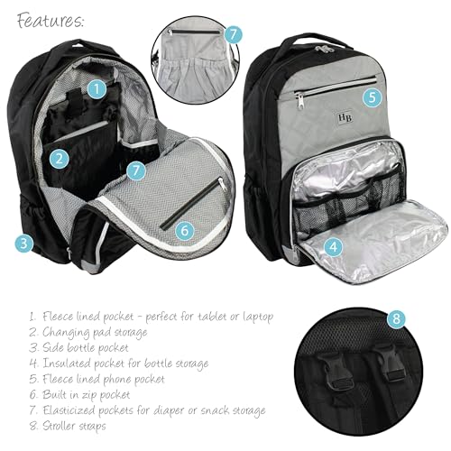 Hudson Baby Unisex Baby Premium Diaper Bag Backpack and Changing Pad, Black Gray, One Size - color: Black Gray